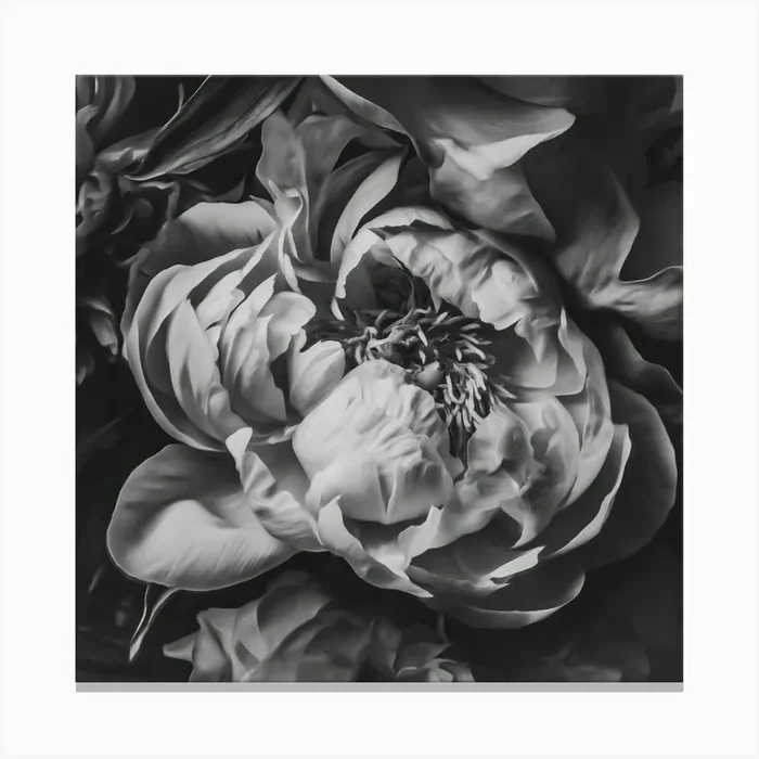 Pink Peony Portrait BW Canvas Print by Peony Sunday