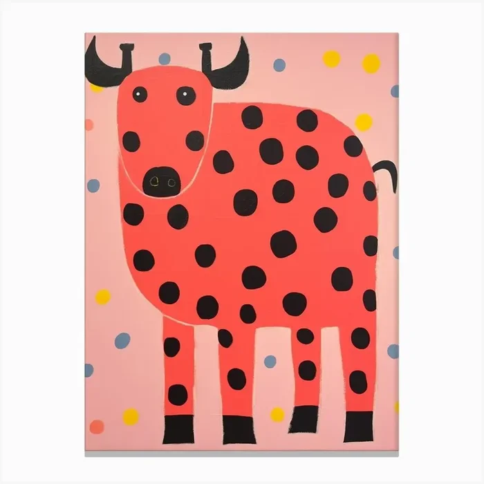 Pink Polka Dot Bison 5 Canvas Print by Scribble Studio