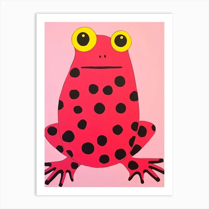Pink Polka Dot Frog 1 Art Print by Scribble Studio