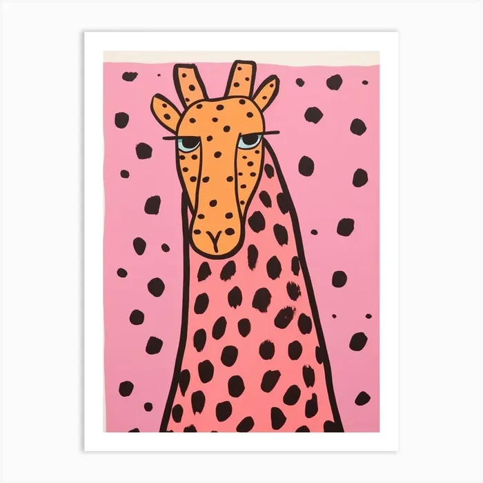 Pink Polka Dot Giraffe 1 Art Print by Scribble Studio