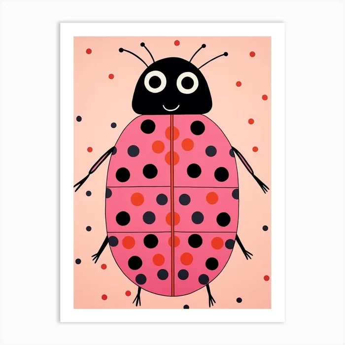 Pink Polka Dot Ladybug 2 Art Print by Scribble Studio