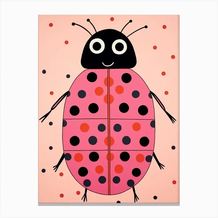 Pink Polka Dot Ladybug 2 Canvas Print by Scribble Studio