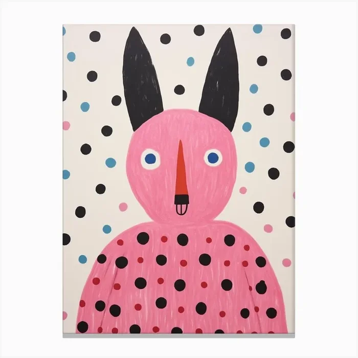 Pink Polka Dot Rabbit 3 Canvas Print by Scribble Studio