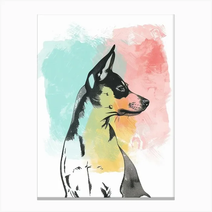 Pinscher Dog Pastel Line Watercolour Illustration 2 Canvas Print by Woof and Whiskers