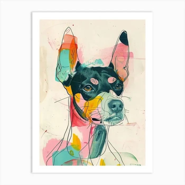 Pinscher Dog Pastel Line Watercolour Illustration 3 Art Print by Woof and Whiskers