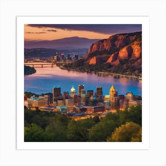 Pittsburgh Skyline At Dusk Art PrintB by blush