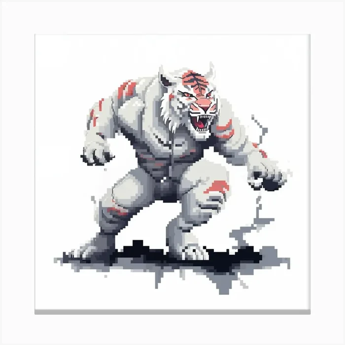 Pixel Art – White Tiger Fighter #1 Canvas PrintMN by MJ neuroArt