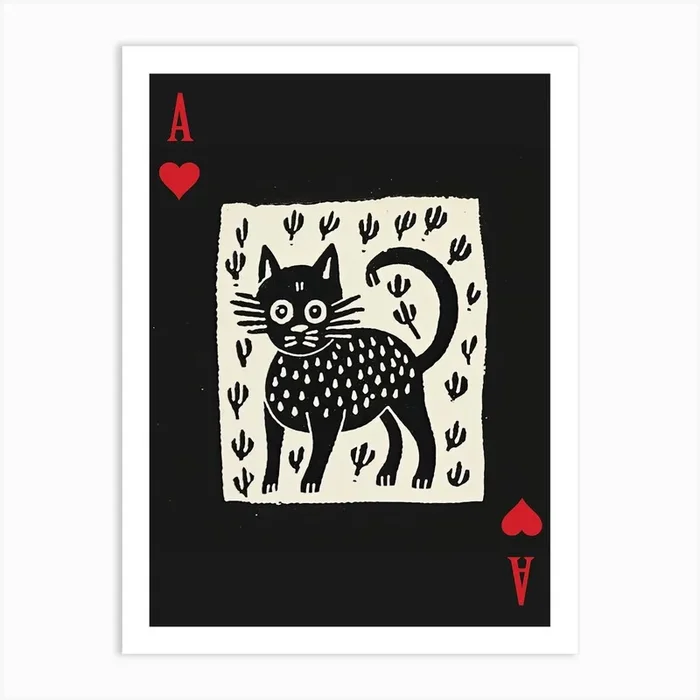 Playing Cards Cat 1 Black 2 Art Print by Mambo