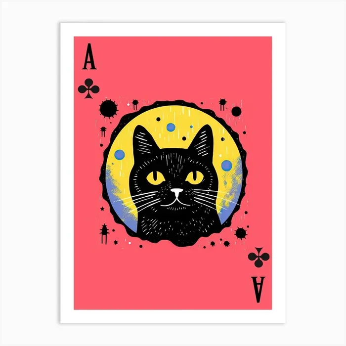 Playing Cards Cat 7 Pink And Black Art Print by Mambo