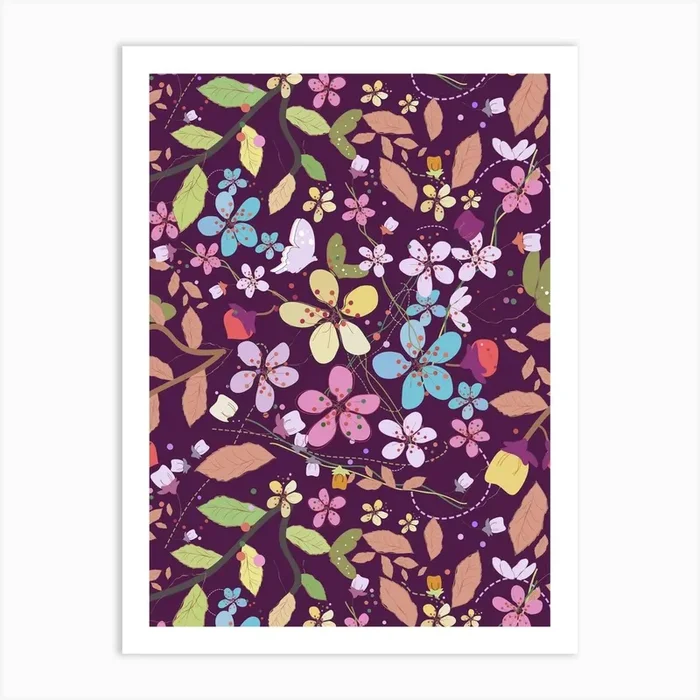 Plum Flowers Pattern Art Print by Gulsen Gunel
