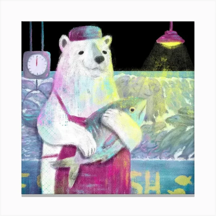 Polar Bear Fisher Square Canvas Print by Juliana Motzko