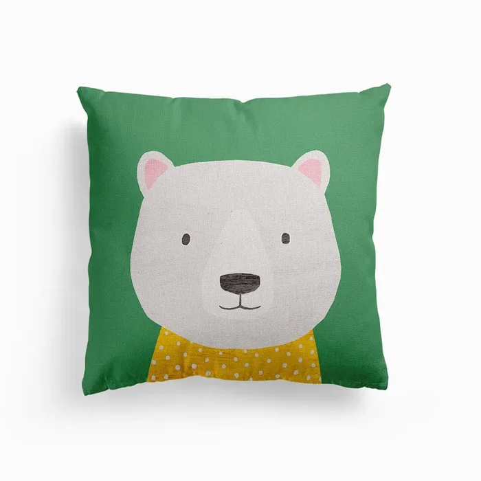Polar Bear Green Canvas Cushion by Kate McFarlane