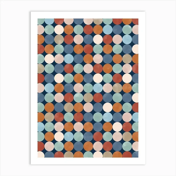 Polka Dots in Terracotta and Blue Art PrintTP by The Print Republic