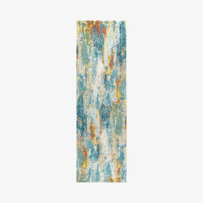 Pop Modern Abstract Vintage Waterfall Runner Rug – Blue / Cream / Yellow by JONATHAN Y