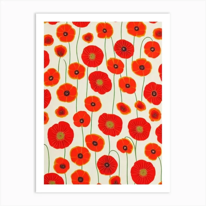 Poppy Floral Print Retro Pattern 1 Flower Art PrintPP by Petal Palette