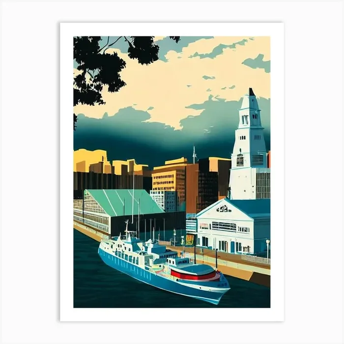 Port Of Melbourne Australia Vintage Poster harbour Art PrintAA by Anchored Art Co.
