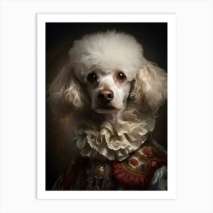 Portrait Of A White Poodle (Old Master) Art Print by Lozzerly