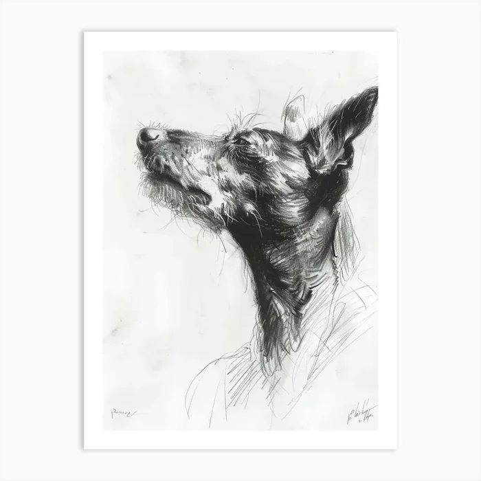 Portuguese Podengo Pequeno Dog Charcoal Line 1 Art Print by Woof and Whiskers