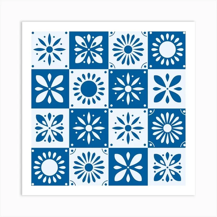 Portuguese Tiles With Floral Motifs Square Art Print by BlueLela