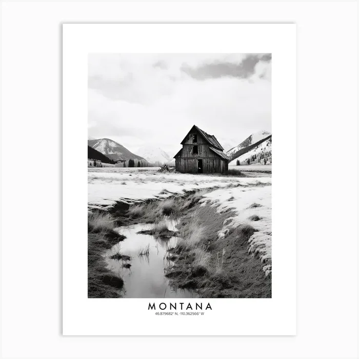 Poster Of Montana, Black And White Analogue Photograph 1 Art Print by Monochrome Vistas