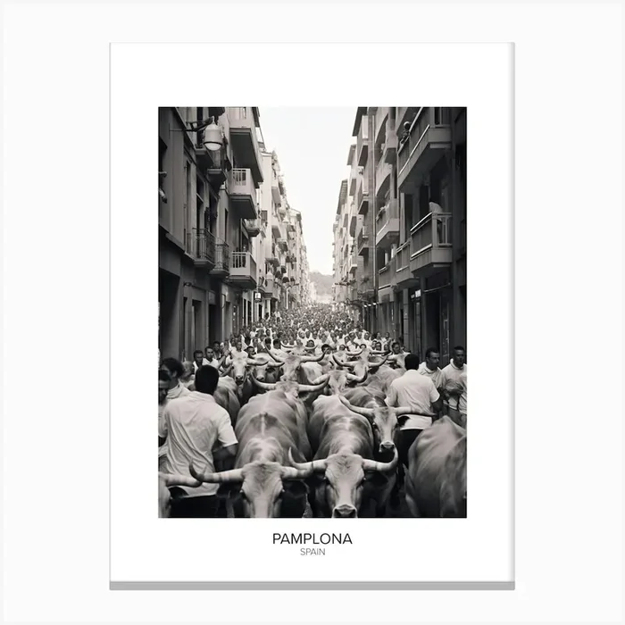 Poster Of Pamplona, Spain, Black And White Analogue Photography 4 Canvas Print by Monochrome Vistas