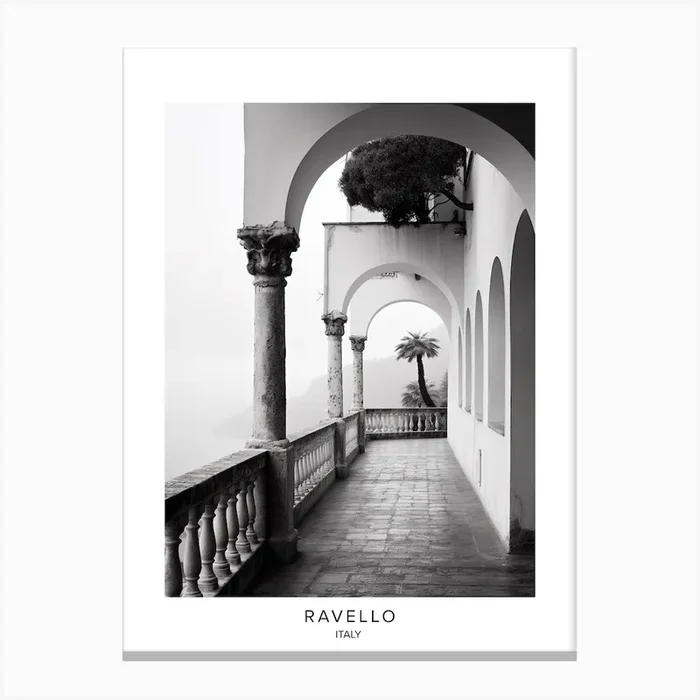 Poster Of Ravello, Italy, Black And White Analogue Photography 1 Canvas Print by Monochrome Vistas