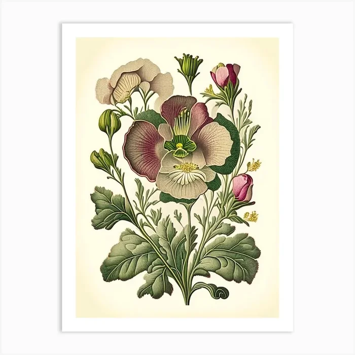 Primrose 1 Floral Botanical Vintage Poster Flower Art PrintPP by Petal Palette