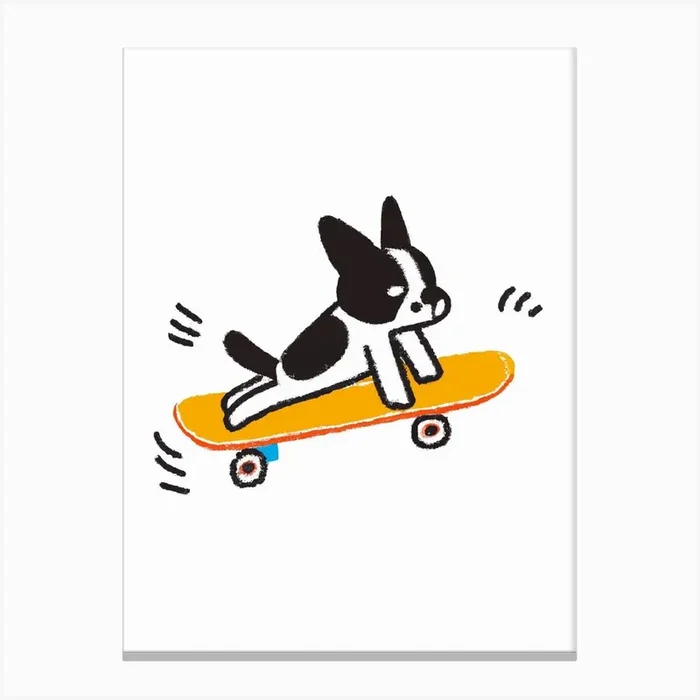 Pug Dog On A Skateboard Canvas Print by Mambo