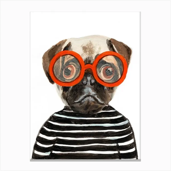Pug With Orange Spectacles Canvas Print by Coco Deparis