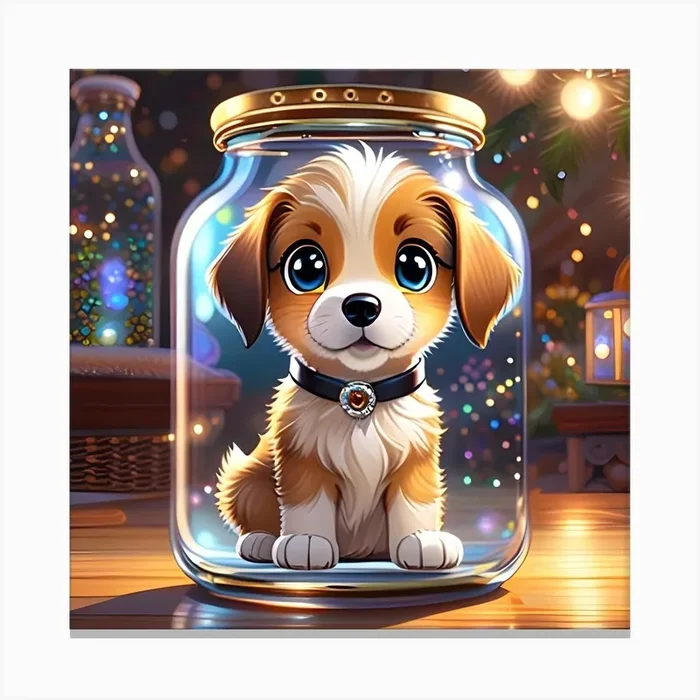 Puppy In A Jar 2 Canvas PrintL by Lamimo