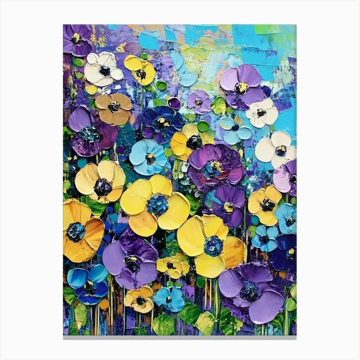 Purple And Yellow Flowers Art Canvas PrintS by Saiful