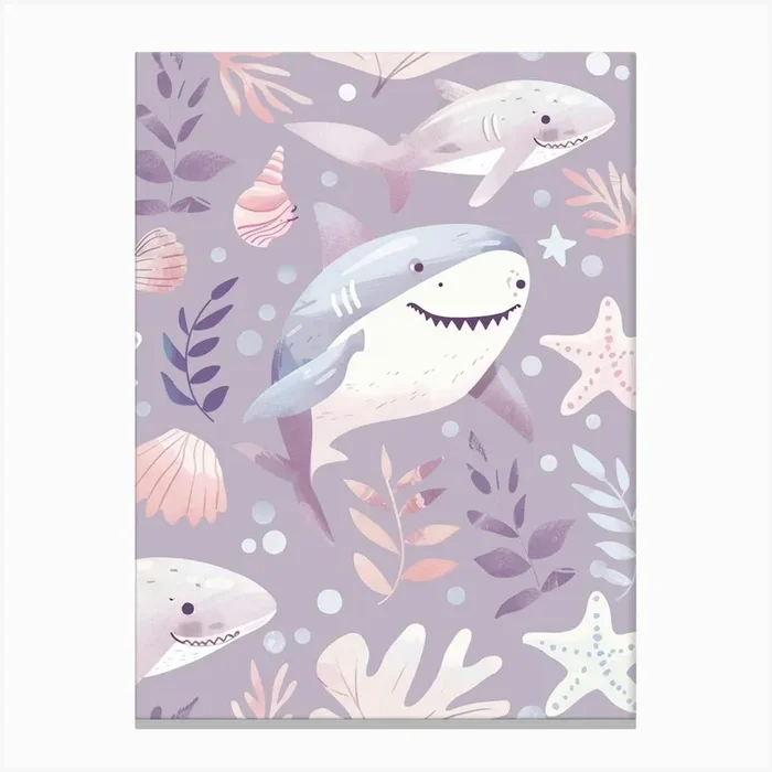Purple Cookiecutter Shark Illustration 2 Canvas Print by Energy of the Sea