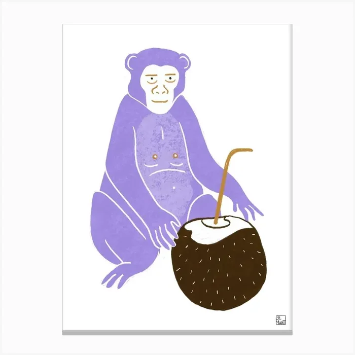 Purple Monkey With Coconut Canvas Print by Be Martt