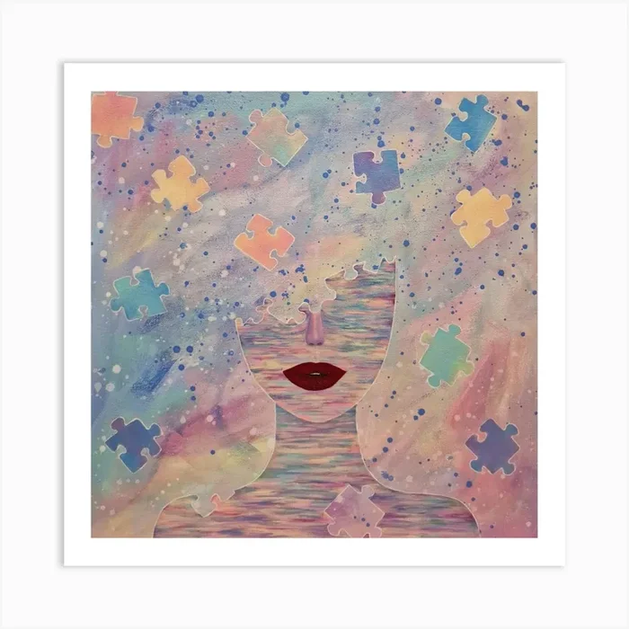 Puzzle Pieces Woman Abstract Art Print by Olya Enina