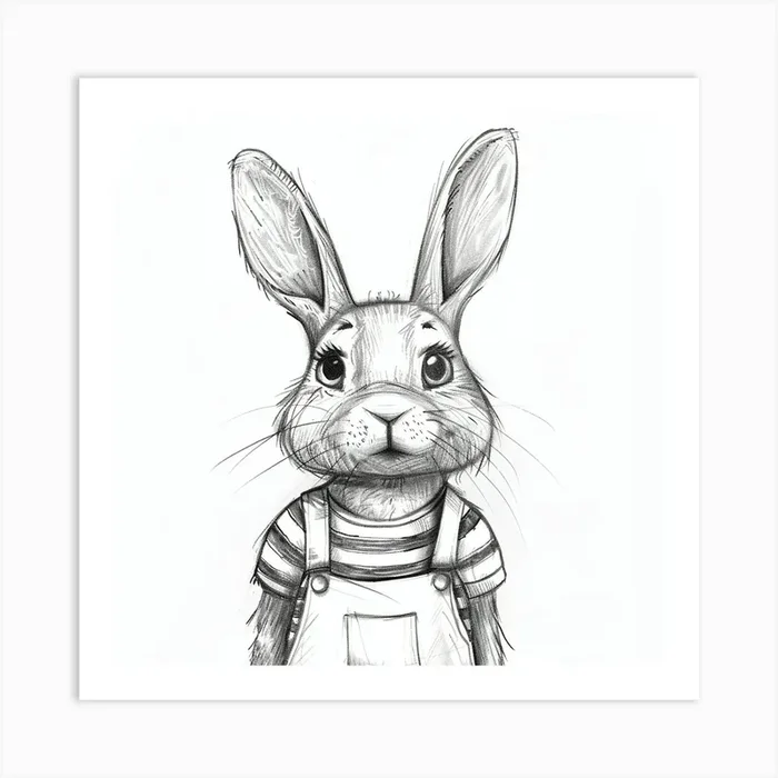 Rabbit Drawing Art Print by Happy Wall Art