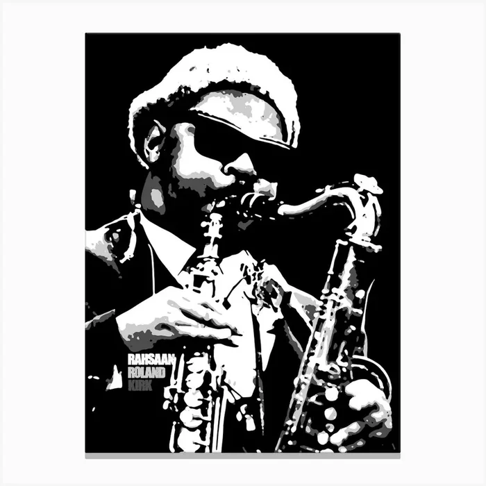 Rahsaan Roland Kirk American Jazz Multi-Instrumentalist in Grayscale 2 Canvas PrintAB by Andika Bahtiar