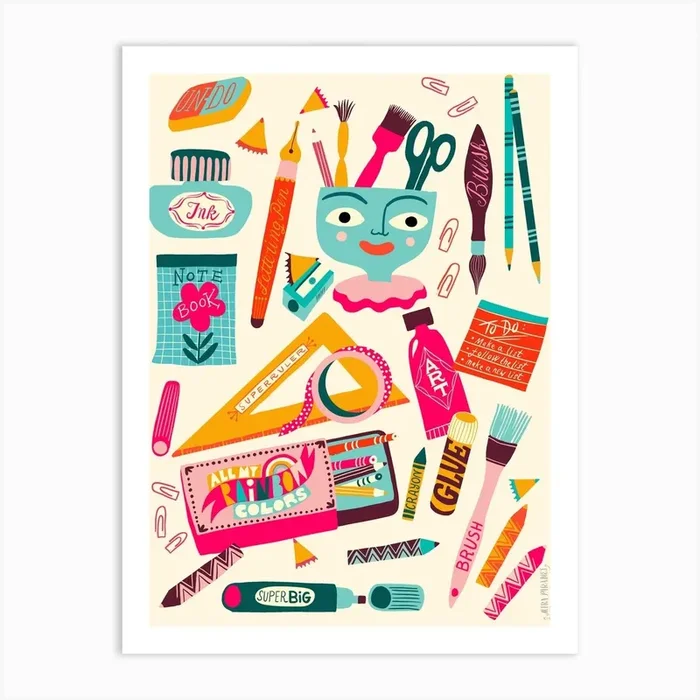 Rainbow Colors Art Supplies Art Print by Mira Paradies