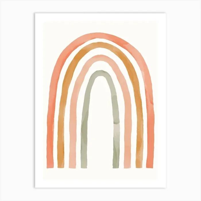 Rainbow Kids Neutrals Watercolour Nursery Art Print by Mambo