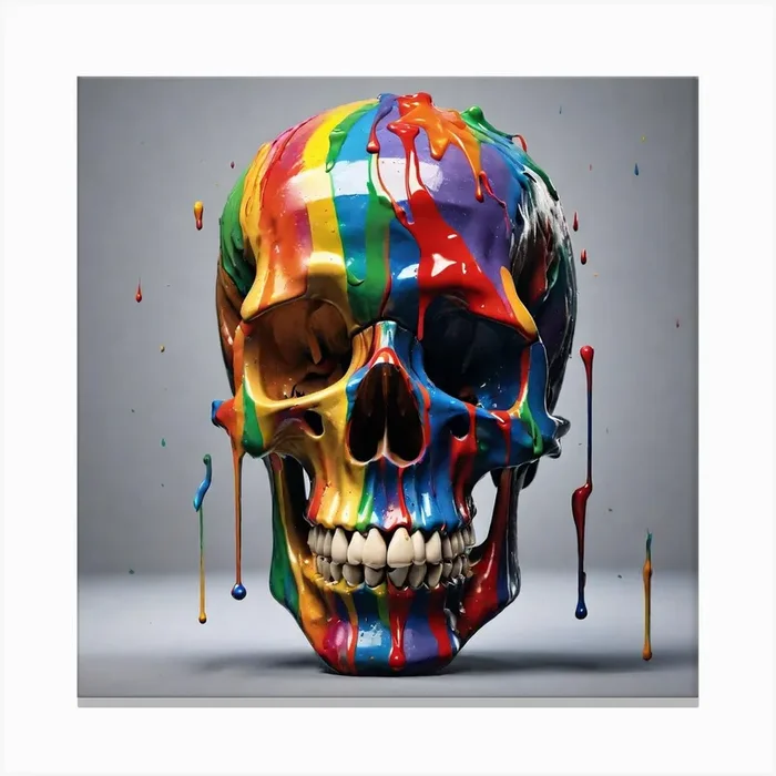 Rainbow Skull Canvas PrintHD by Human Digital Art