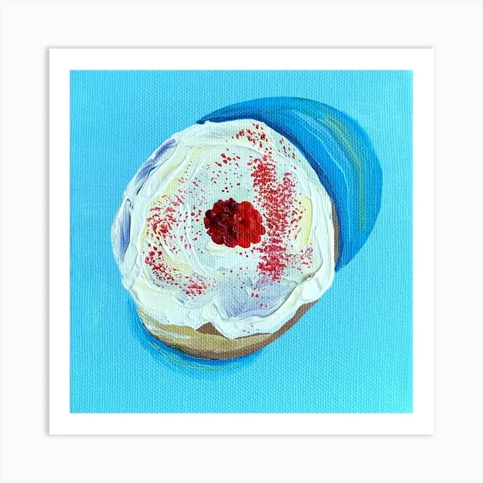 Raspberry Donut Square Art Print by Key and Sea Creative