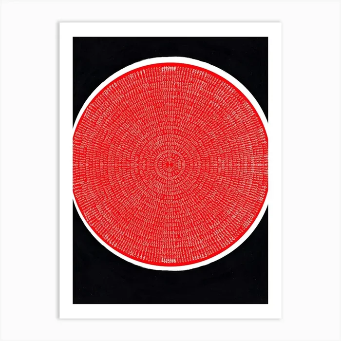 Red Circle, Typography Line Art Name of Lord Ram Repeat Chanting in Black Paper Art PrintAB by AD Brother Studio