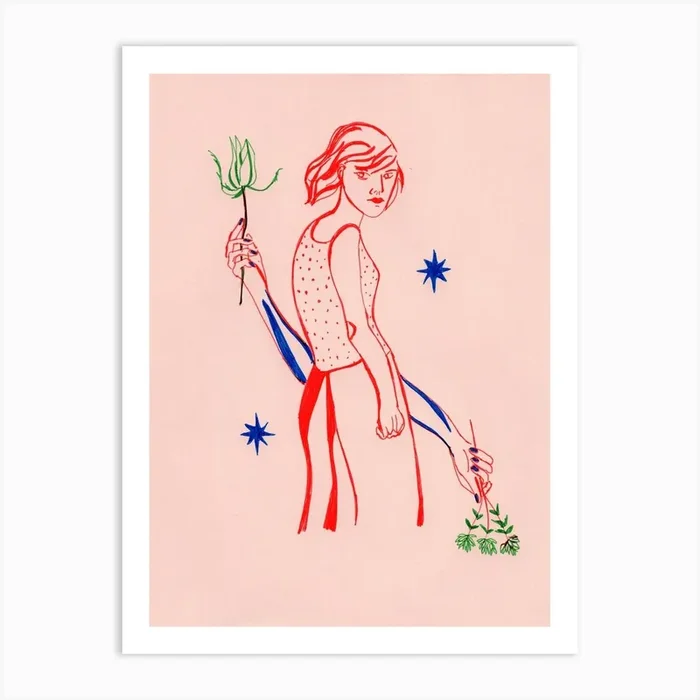 Red Lips Woman Art Print by Guilaine Jeanpierre