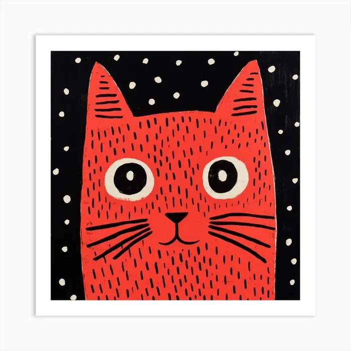 Red Polka Dot Cat 3 Art Print by Scribble Studio