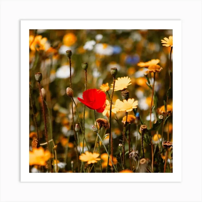 Red Poppy Flower In A Summers Field Colour Nature Photography Square Art Print by Aimee Giles