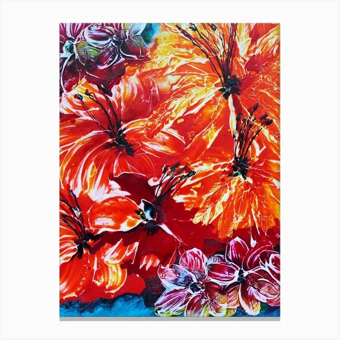 Red Yellow Colorful Painting Canvas Print by Françoise Wattré