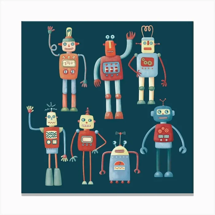 Retro 1950s Robots Canvas PrintNS by Nic Squirrell