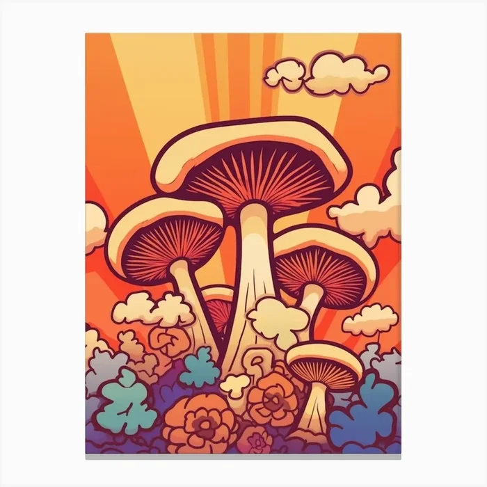 Retro Mushrooms 6 Canvas Print by Enchanted Prints