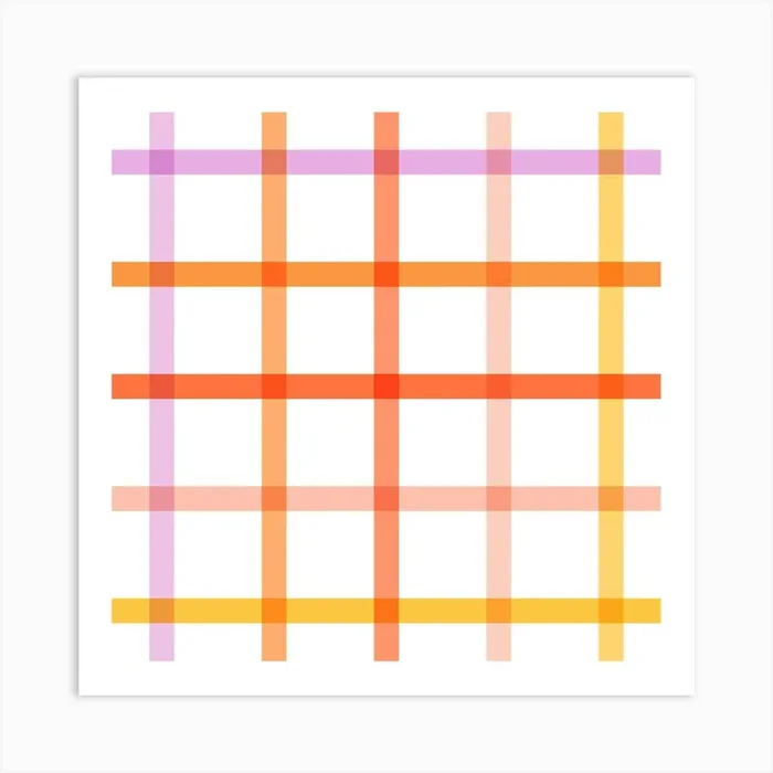 Retro Sunny tonal peachy Check Summer Gingham Stripes on white Art Print by Dominique Vari