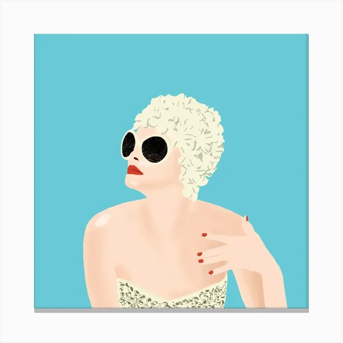 Retro, Swiming Woman With White Swim Hat Canvas Print by Clem by Clem