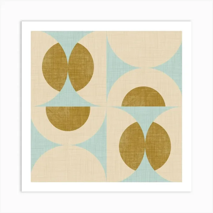 Retro Vintage Circle Fusion Mid Century Orbs Baby Blue 50s Geometric Art Print by Susana Costa